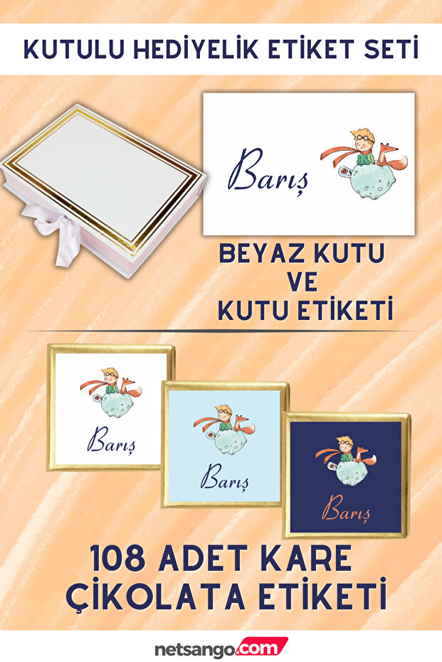 Little Prince Gift Sticker Set - White Box, 108 Pieces Chocolate Stickers, 2 Pieces Box Stickers