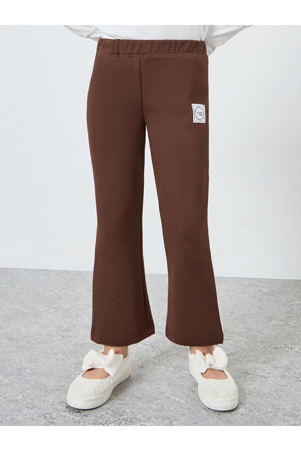 Girls Brown Badge Detail Elastic Waist Leggings