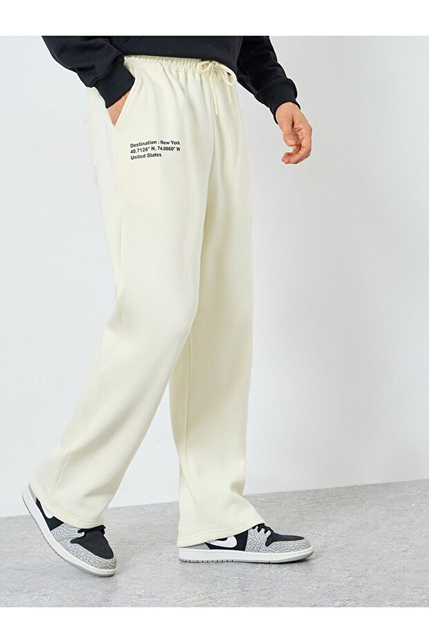 Slogan Print Oversized Open Hem Joggers