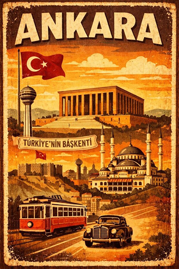 Başkent Ankara Retro Ahşap poster - 1