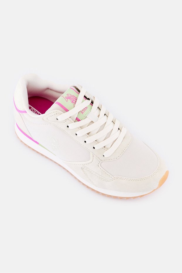 Women Brand Logo Lace Up Casual Shoes, Light Beige