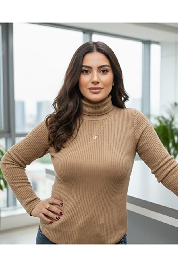 Women's Half Fisherman Fleece-Lined Ribbed Knit Savior Corded Fabric Body Sweater