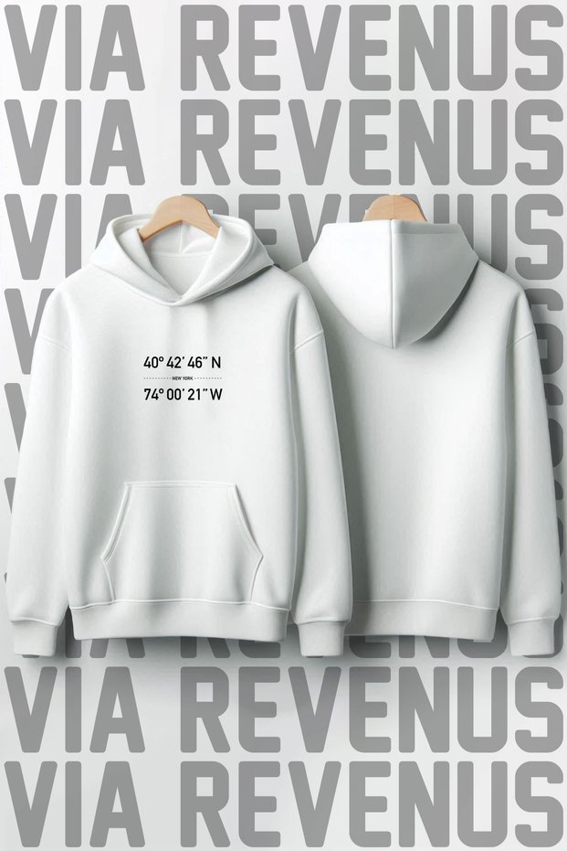 New York Coordinates Back Printed Unisex Oversized Hooded Sweatshirt - Custom Design Graphic Hoodie