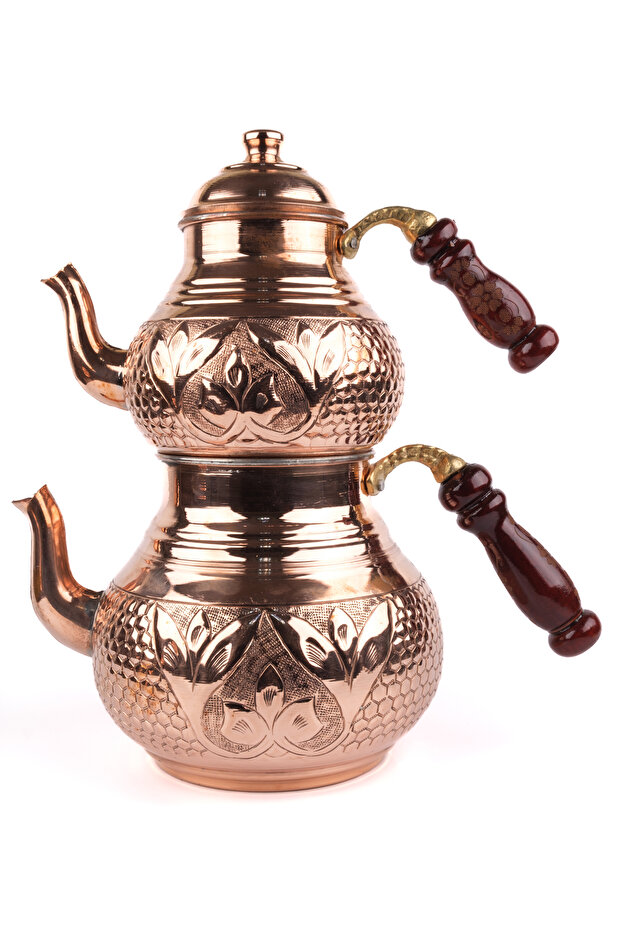 إبريق شاي نحاسي مصنوع يدويًا بنقش زهور مرصع (سعة 2.8 لتر، سمك 0.70 مم)