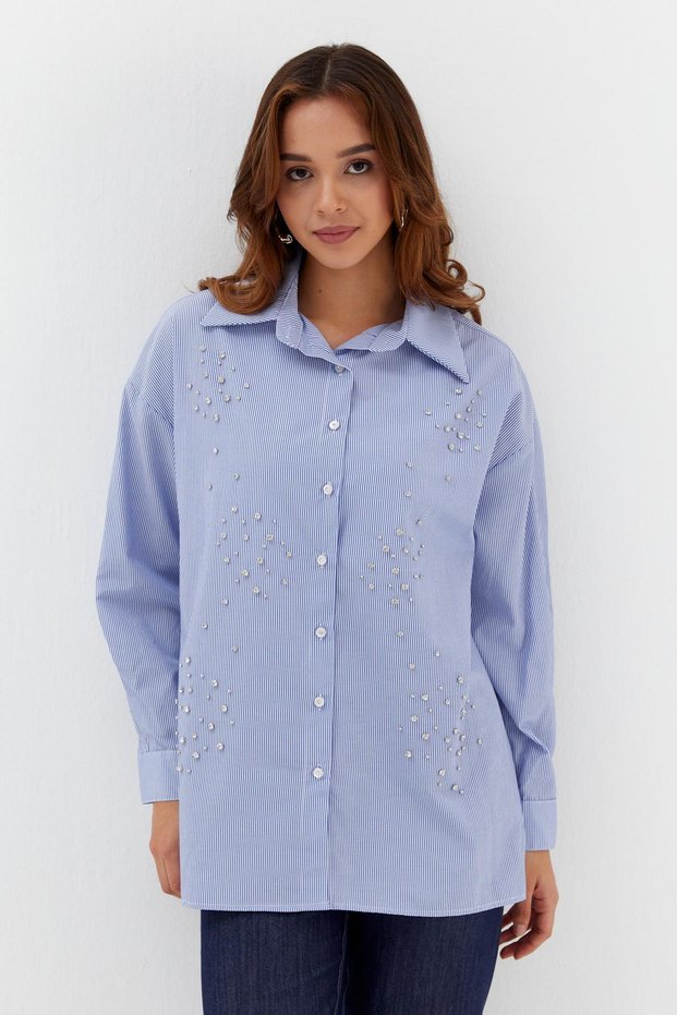 Striped Stone Studded Shirt Indigo