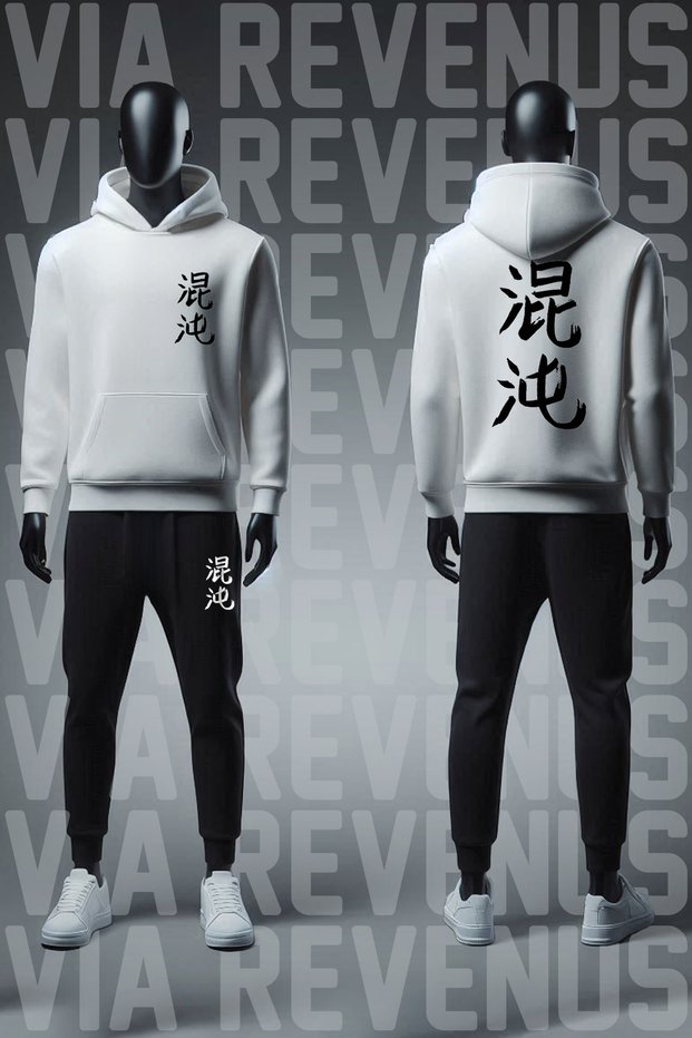 Kaos Japonca Lettering Printed Unisex Premium 3 İplik Ş Fleece-Lined O Oversized K Hooded Tracksuit Set