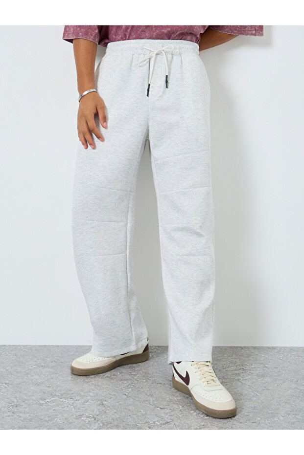 بنطال رجالي سادة أرجل واسعة برباط - 1