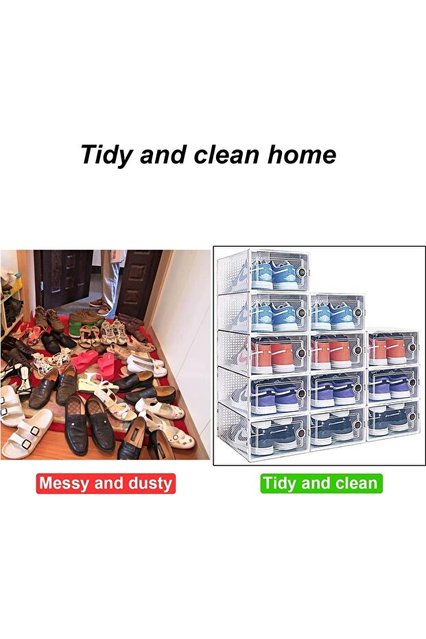 مجموعة من 4 صناديق أحذية بلاستيكية قابلة للتكديس وصندوق عرض قابل للطي - 6