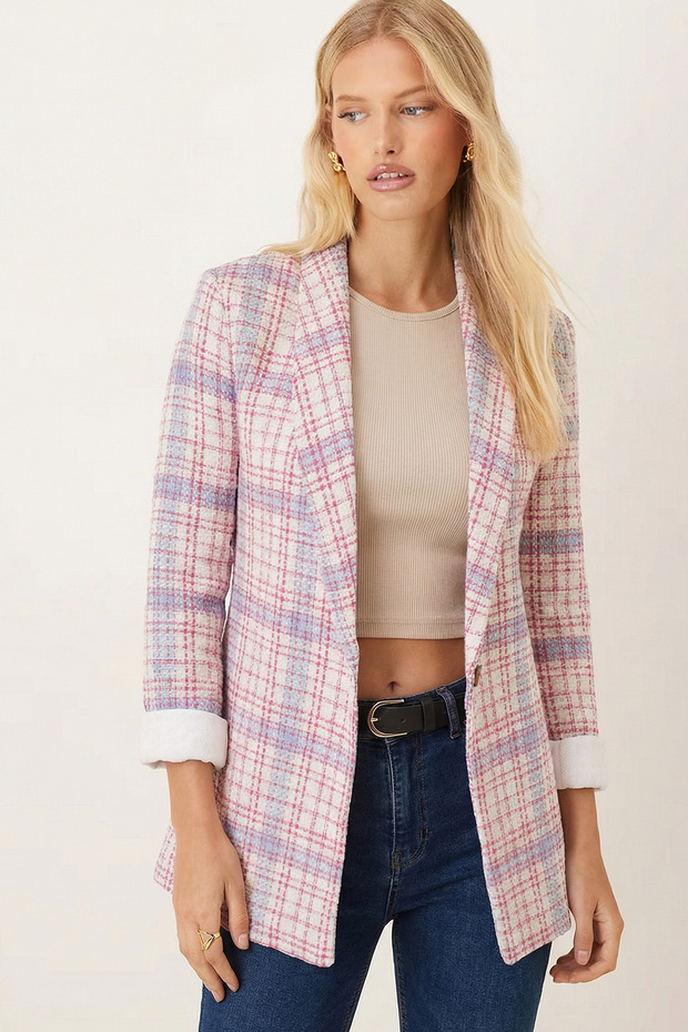 Women's Fuchsia Shawl Collar Paneled Sleeves Single-Button Jacket ARM-26K001087