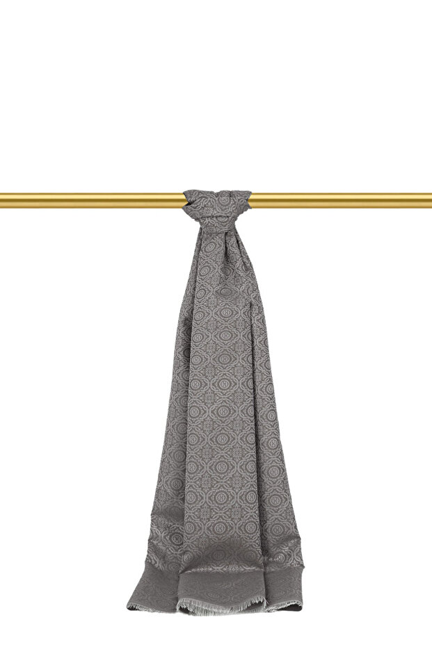 شال حريري جاكار بنمط حلقات رمادية - 1