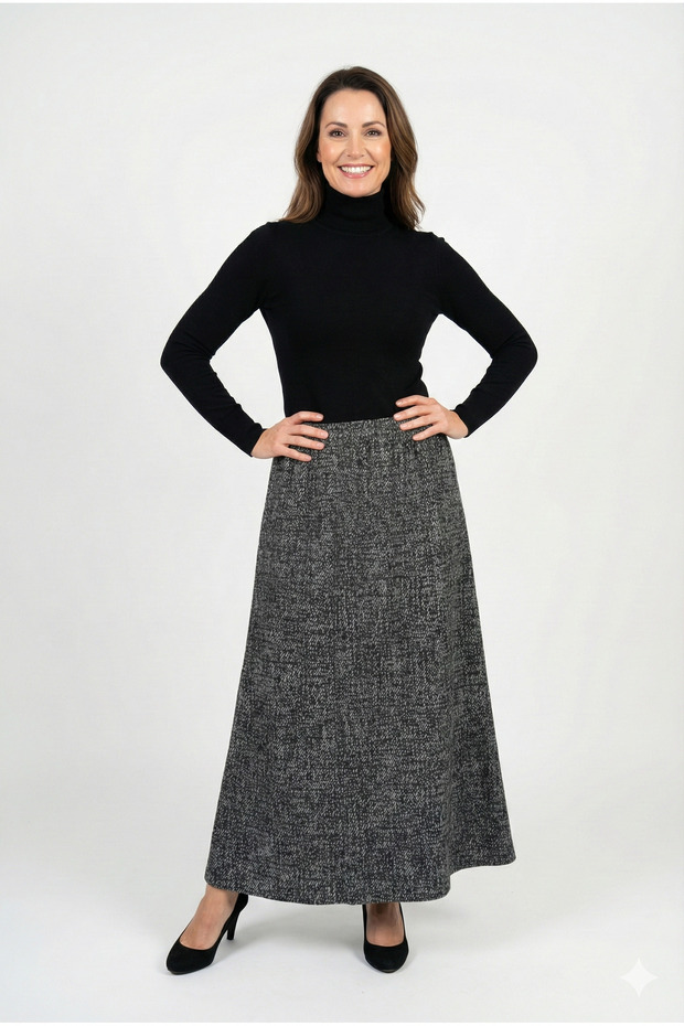 Women's Winter Piecewise Mother Skirt with Drop Pattern Fleece-Lined Elastic Waist Cotton Thick Textured