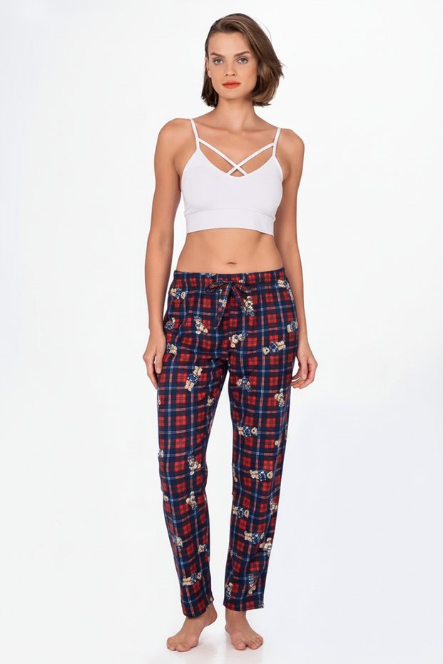 Women's Suede Plaid Teddy Bear Pattern Pajamas Single Bottom