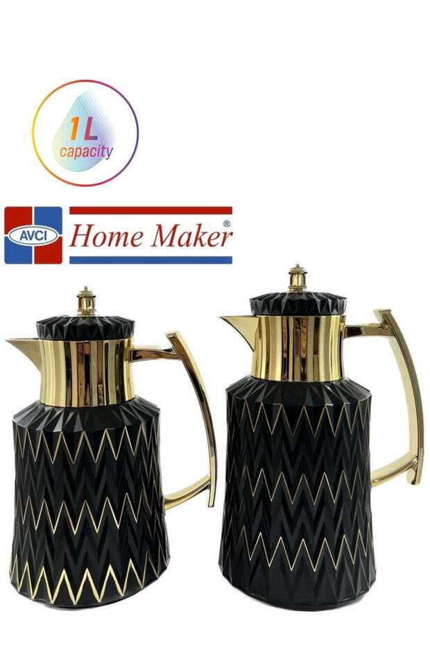 2-Piece Tea & Coffee Flask, Black & Gold