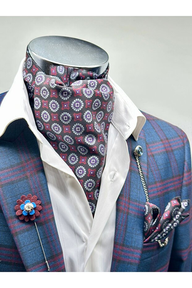 وشاح رجالي منقوش باللون الأسود - 1