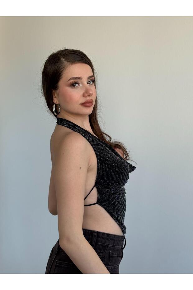 Sırt Dekolteli Simli Bluz - 3