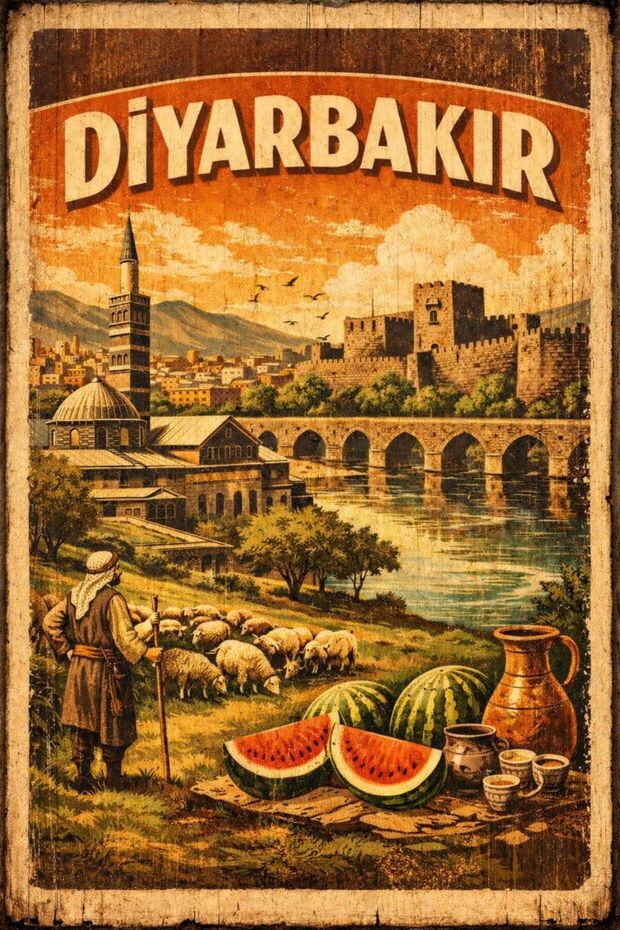 Diyarbakır Retro Ahşap Poster