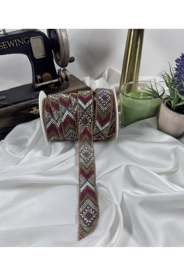 Ethnic-patterned, colorful adhesive stone strip accessory [1 m]
