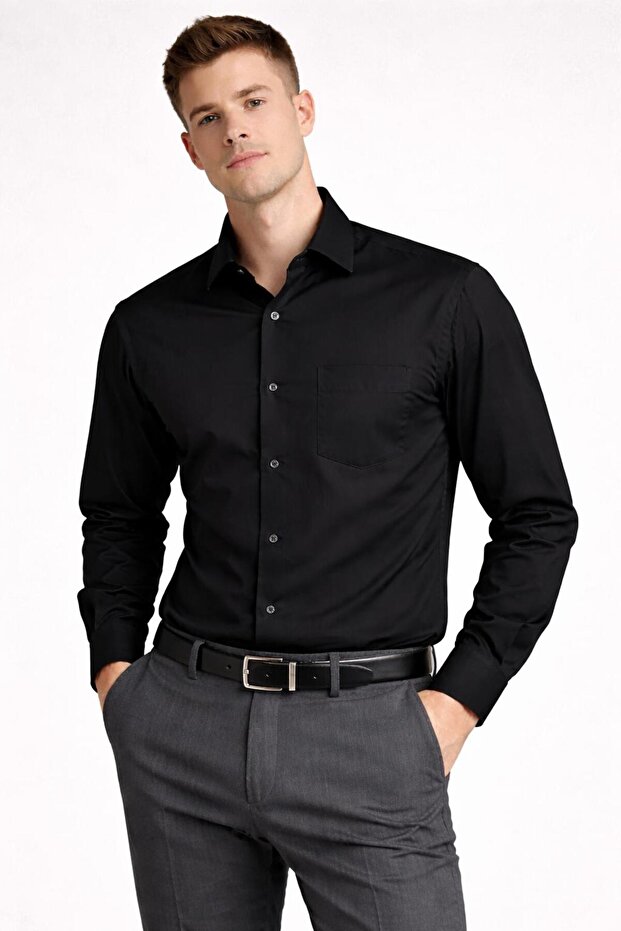 Long Sleeve Regular Fit Men's Shirt with Pockets