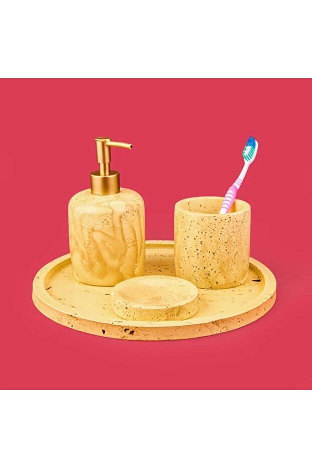 Bath Traverten Görünümlü Banyo Seti - Bej - 2