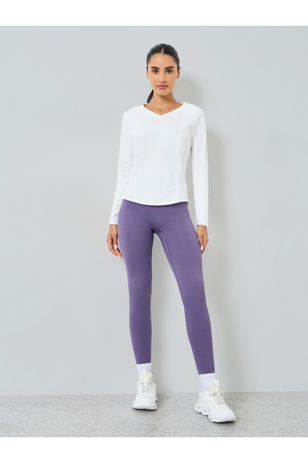 بلوزة بأكمام طويلة مع ظهر على شكل حرف U مقلوب وحشوة شبكية - 2