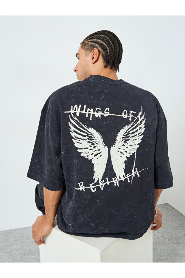 Men Boxy Washed Back Graphic Terry T-Shirt
