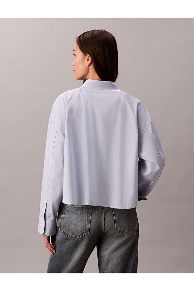 Kadın Solid Boxy Fit Crop Gömlek - 6