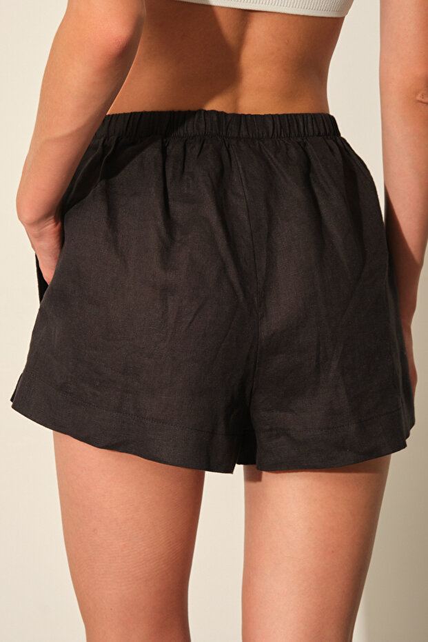 %100 Keten Yırtmaçlı Şort - 4