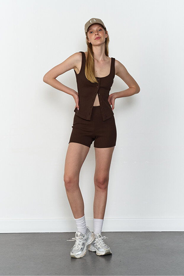 Fitilli Örme Şort - 2