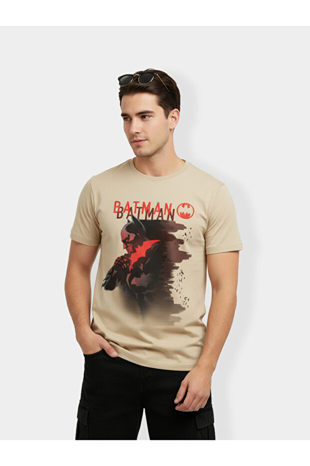 Men Beige Batman Short Sleeve T-Shirt