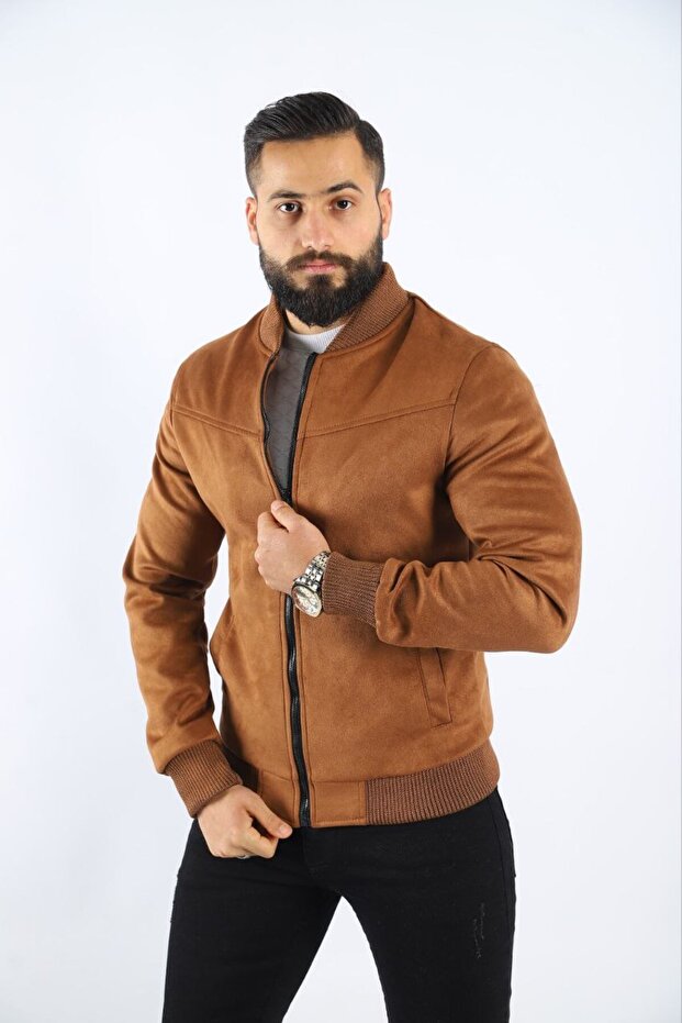 Men's College Collar Suede Jacket - 1