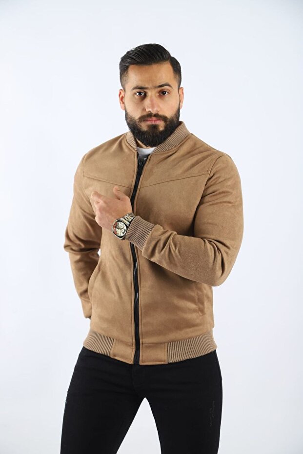 Men's College Collar Suede Jacket - 1