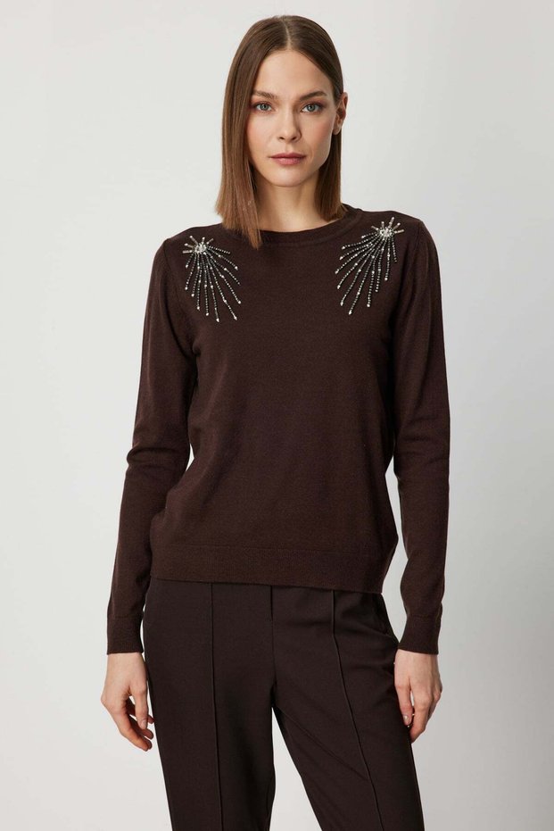 Knitwear Sweater with Stone Detail on the Shoulder