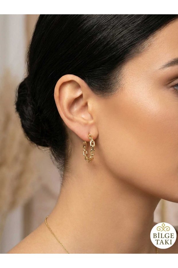 Vip Nested Chain Detailed Half Hoop Xuping Steel Earrings, Original Non-Tarnish