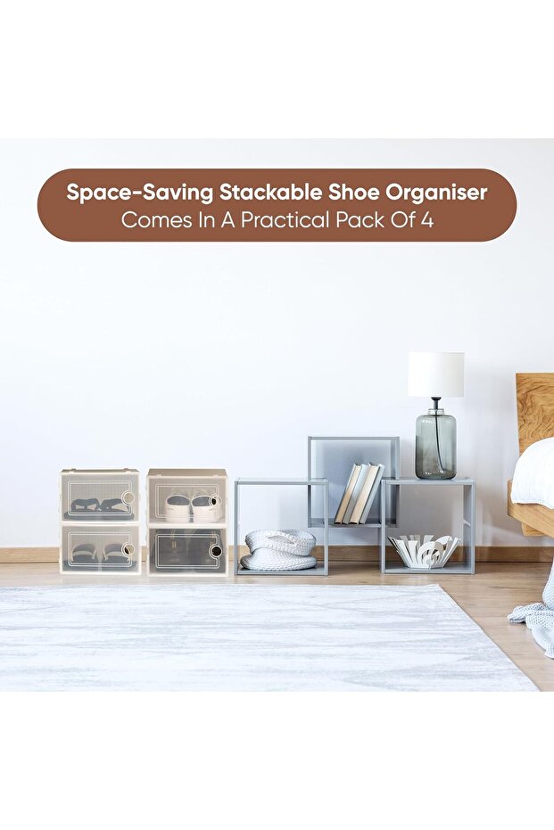 علبة عرض بلاستيكية قابلة للطي والتكديس للأحذية، عبوة من 6 قطع - 4