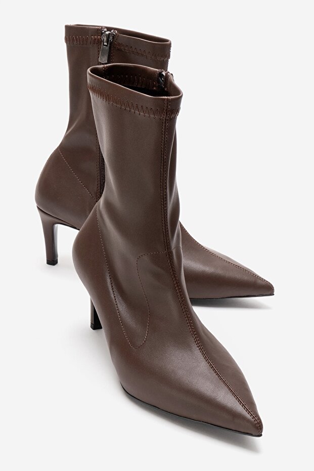 Rossano Brown Stretch Women's Thin Heeled Boots