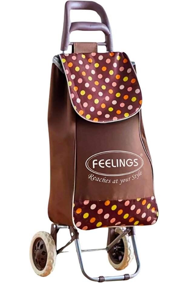 Folding Essential Shopping Trolley - Wheels Brown Polka Dots