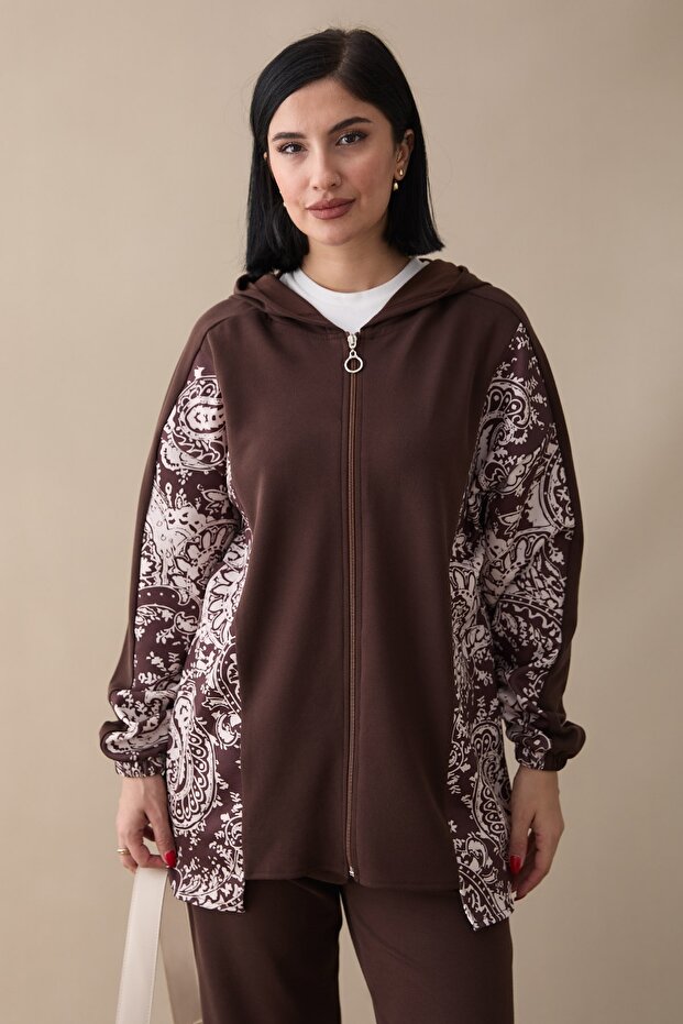 Paneled Shawl Pattern Brown Double Modal Set - 5