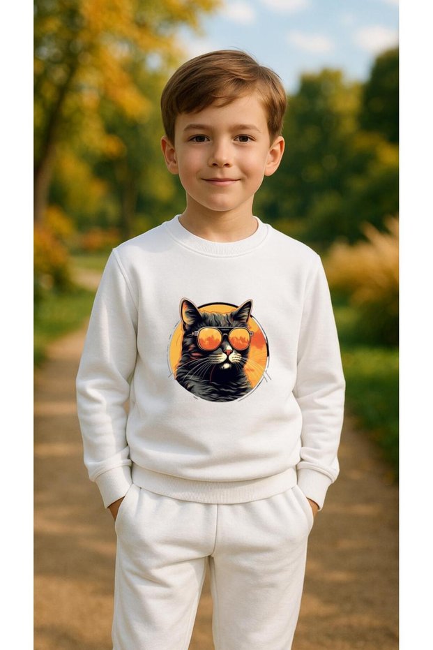 Team Sweatshirt Cat V7 B Printed Girls Boys Crew Neck3 4-5-6-7-8-9-10-11-12Years