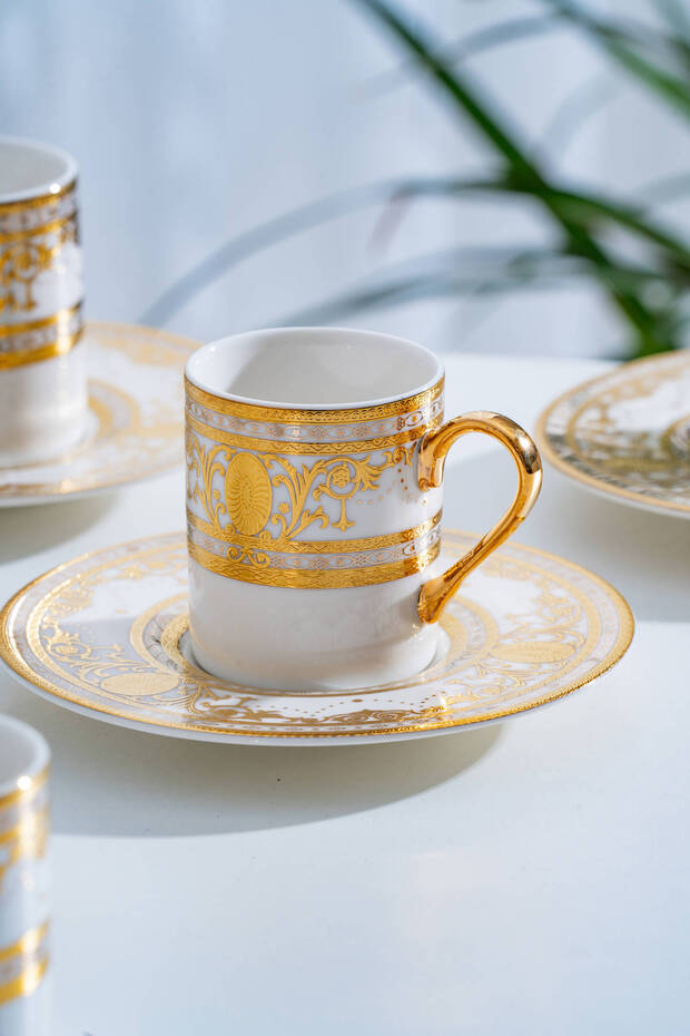 Joanne 24K Gold Detailed 6-Person Porcelain Coffee Cup Set - 90 ml