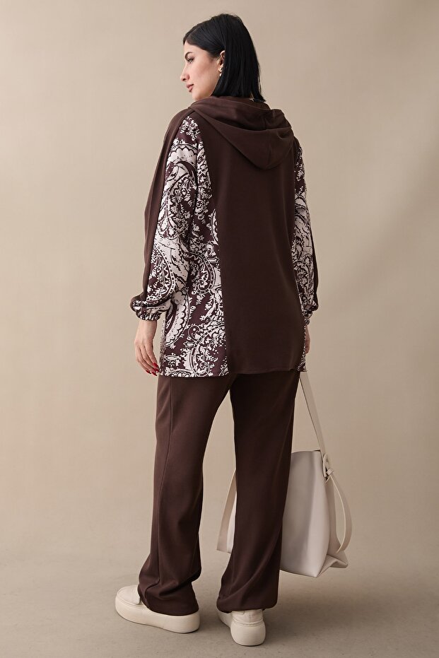 Paneled Shawl Pattern Brown Double Modal Set - 2