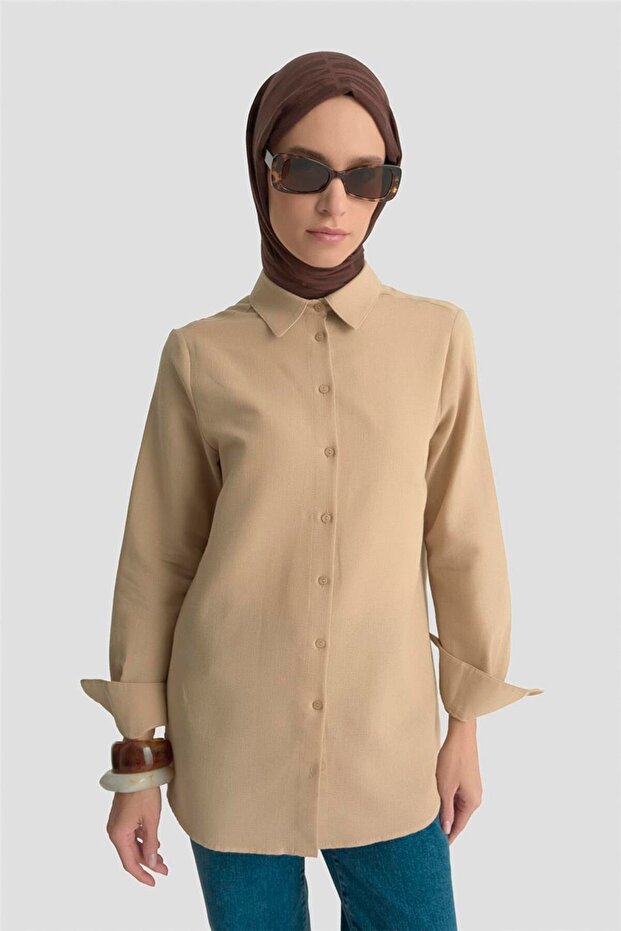 Keten Basic Gömlek 25Y3726 Camel - 3