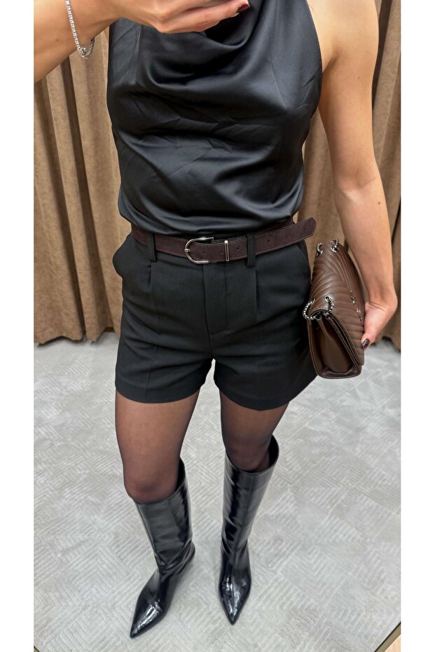 SİYAH KEMERLİ ŞORT - 3