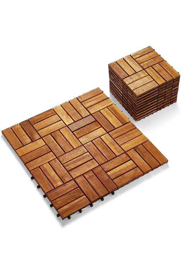 OneDcor Acacia Wood Deck Tiles 10 Pack - Snap Lock Interlocking Flooring for Patio, Balcony & Garden