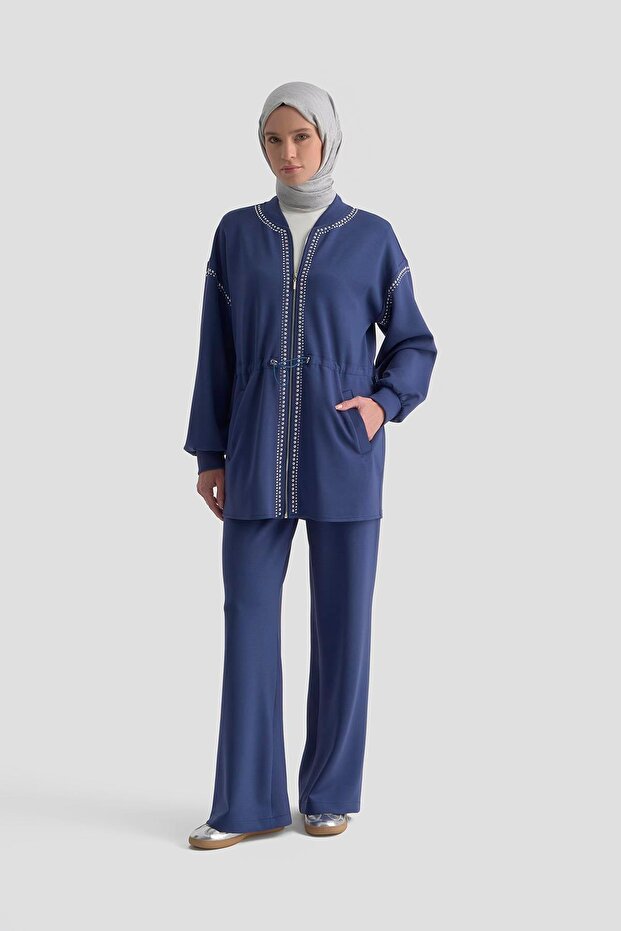 Elastic Waist Palazzo Pants 25Kd4039 Navy Blue