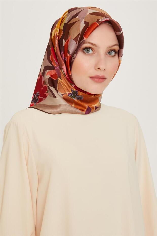 Floral Print Twill Saf Silk Scarf 9238D 80
