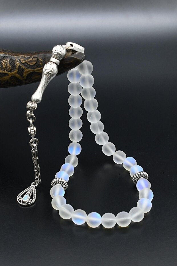 Quartz Stone 33-Piece Prayer Beads with Metal Tassel 8mm Sphere Cut 902505