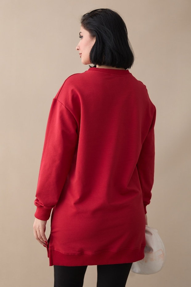 Etiket Detay Basic Kırmızı Tunik - 2