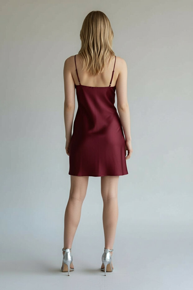 Kadın Saten Mini Elbise - 6