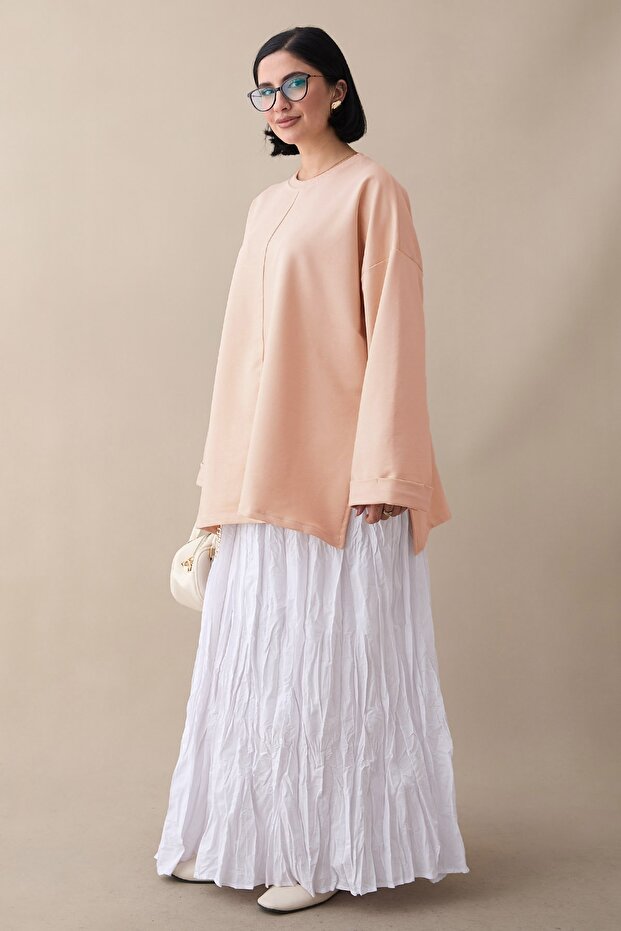 Kolu Katlamalı Oversize Somon Sweat - 2
