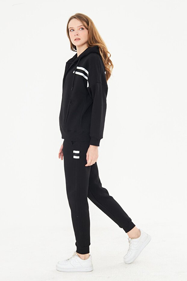 Дамски зимни спортни панталони с качулка и подплата от флийс, черни 8520-S - 4